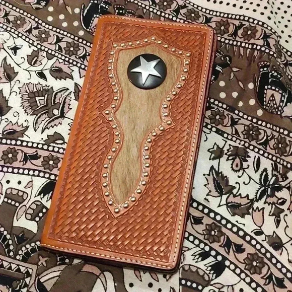 Handbags - Genuine leather hand tooled Texas star wallet